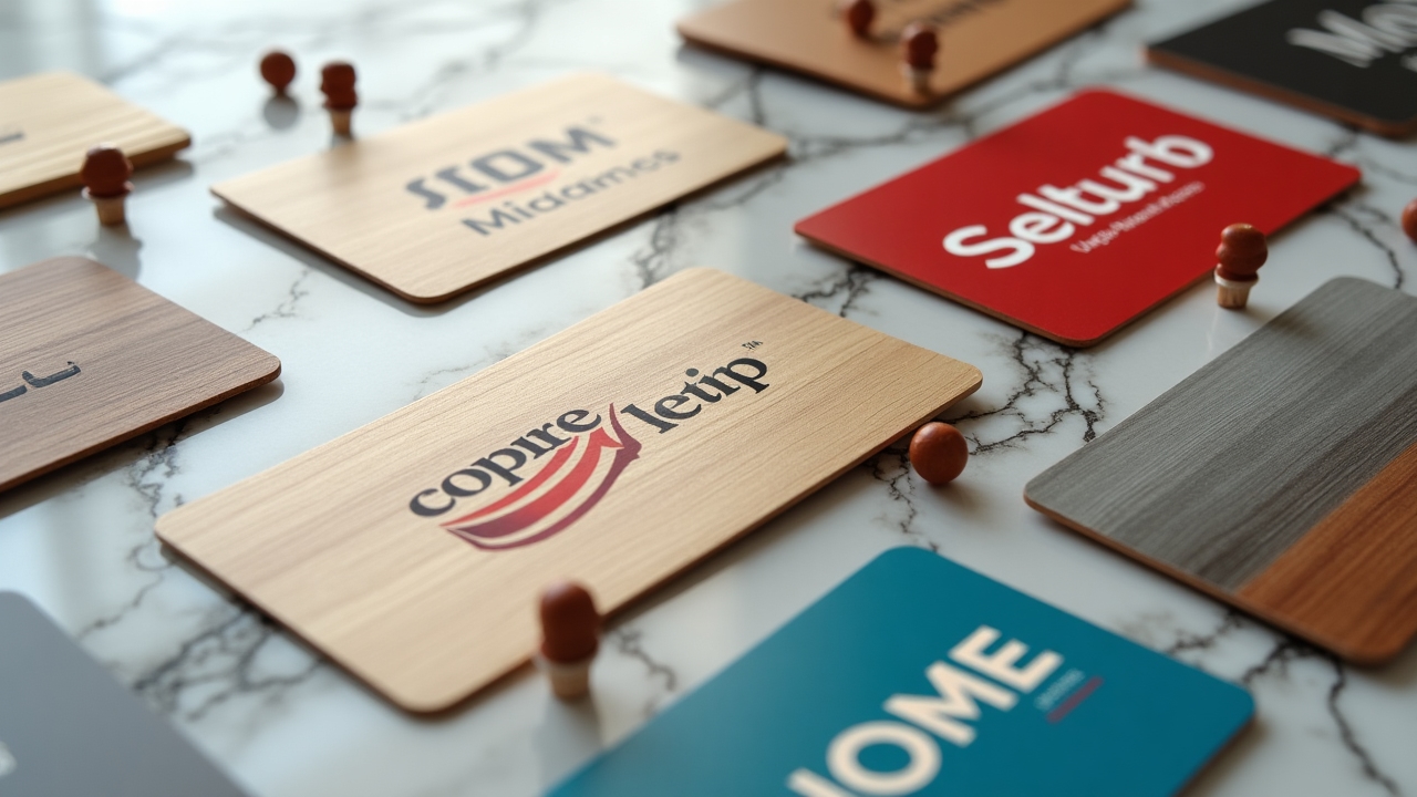 A collection of retail-issued home improvement gift cards arranged on a marble surface